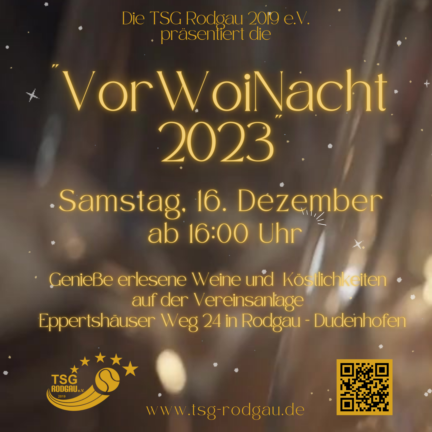 Bereits zum zweiten Mal findet am Samstag, 16. Dezember 2023 ab 16:00 Uhr die VorWoinacht auf unserer Vereinsanlage, Eppertshäuser Weg 24 statt.